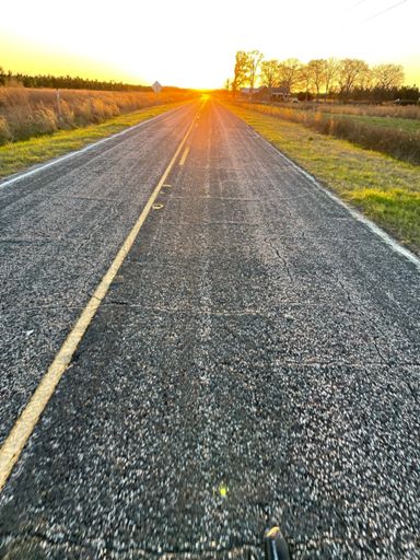 Sunset county road with 55mph speed limit ... exactly how I was hit in 2017. Not a single car passed me (or even approached) on this ride, though!