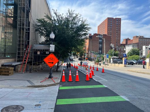 Props to the street crew for setting up a temporary bike around the work zone.
