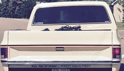 Note the bumper sticker!