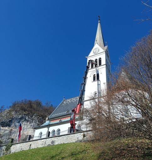 big machine feeding the church