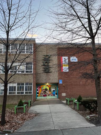 Inviting school entrance.