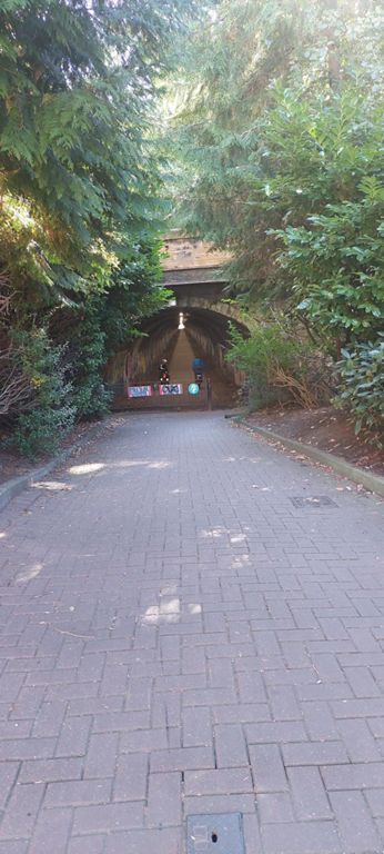 Scotland's first railway tunnel - for bringing coal from Dalkeith to Edinburgh. 1831 Innocent Railway, named in accordance with a dis-proven myth that no-one died building it. When Gregor Russell advised we leave Edinburgh via it, I didn't know if it was on the planned route.  It was! We still asked a local cyclist exactly where it was.  Lorraine followed the planned route via Chambers Street and the Meadows - so planned to avoid what was non-existent traffic along South Bridge and Nicolson Street. I elected to go straight ahead, and missed some beauty. Next time!  https://blog.historicenvironment.scot/2021/02/innocent-railway/