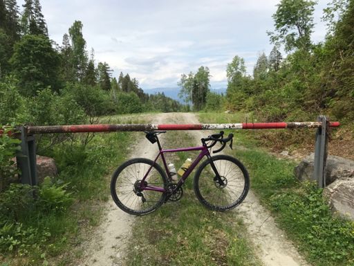 Opp og ned hele veien på vestsiden av Krøderen på i overkant løs grus og tidvis litt store stein. Kjørte pent nedover. Veldig fornøyd med CAAD’n