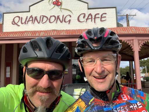 Daniel and I having lunch in Quorn on our 120km ride.