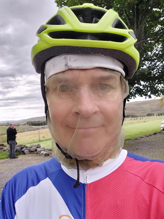 In the midge net I'd bought in Glasgow.

I had to take it off to ring the Weigh Inn in Thurso to pay over the phone when Halifax yet again declined a payment, and have bits across my face. I rang Halifax for the third time about the trip in the evening. They have no understanding how hotels, B&Bs and guesthouses take bookings and payments. The fraud guy did not appreciate payments are in most cases later than the booking. I hope I have been clear for the final bookings on 4th, 5th, 8th, 12th, 14th, 16th and 25th being paid before we arrive.