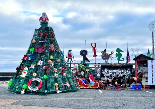 Lobster pot-tree and xmas whimsy at the harbour