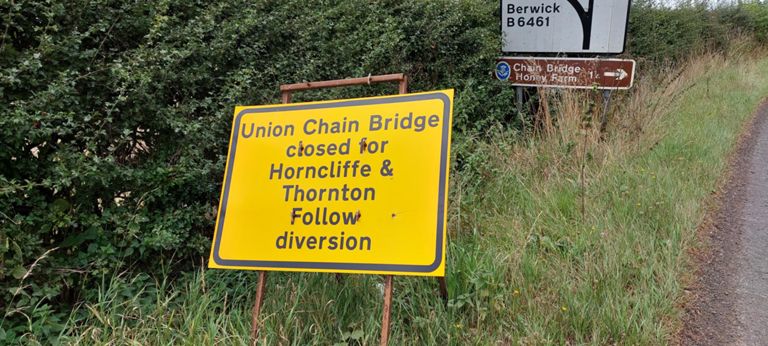 Route 1 was diverted from Norham (England), its castle, its St Cuthbert's  < https://en.m.wikipedia.org/wiki/Norham >  and the Union Chain Bridge
<  https://en.m.wikipedia.org/wiki/Union_Chain_Bridge > & < http://unionchainbridge.org > because work on the bridge commenced in October 2020. This was due to be completed in September 2022 and was in April 2023:  <https://www.bbc.co.uk/news/uk-scotland-south-scotland-65274771 >.   Whilst we added two miles to visit Abbotsford, the diversion shortened our day by the same.