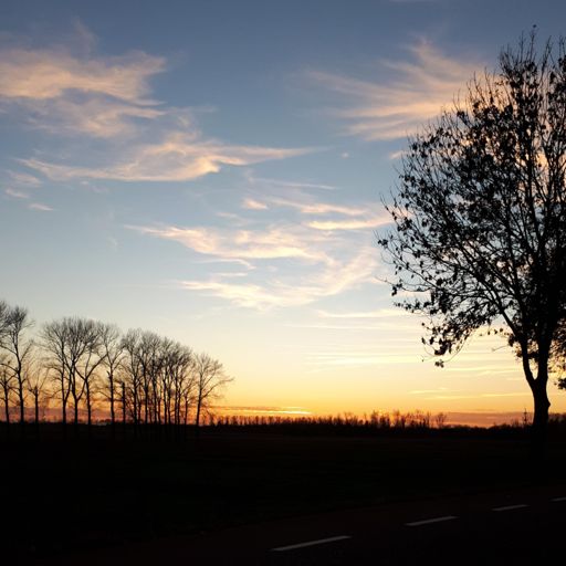 De zon gaat onder in de polder onder Waspik