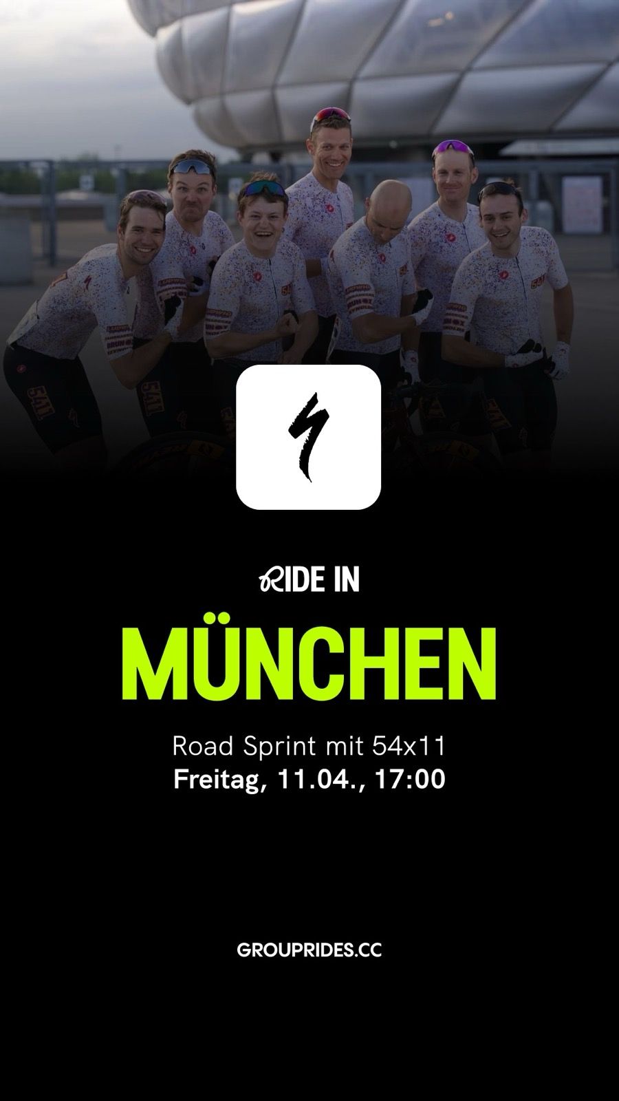 Das erwartet dich 

Zeitverschiebung, Frühling - Zeit das Gaspedal zu finden!
Donnerstags könnt ihr euch im Specialized Munich Store zusammen mit dem Rennteam „54×11" auf ausgesuchten Strava Segmenten im Süden von München ausprobieren. Die Rides sind für alle Interessenten des Straßenradsports, welche ihre Grenzen austesten und verschieben möchten. Es wird meist in Einerreihe gefahren und zusammen als Team versucht, Tempo zu machen!
In der Regel kehren wir trotzdem alle gemeinsam zum Store zurück. Scharfer Start: 17:00 Uhr Strecke: ca. 54,11 Km (davon 27 Km auf Druck)
Fahrzeit: 1,5h (inkl. warm up / cool down) Für alle die mal Bock haben Profiluft zu schnuppern und ein Roadbike besitzen (egal welches Fabrikat) #ridewithus

Anmeldung über 
