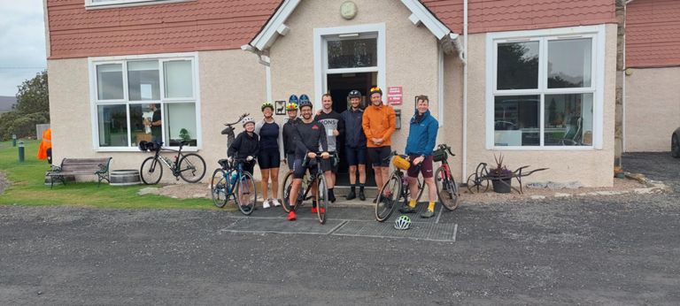 The Kiwi Crew, 16 friends, who accommodated most of the Kyle Of Tongue hostel's rooms. The majority are New Zealanders, some living there, some living in UK, most but not all in software development. Elvin runs One Two Many, selling pizzas from a canal boat on London's canals. https://www.littleplaces.london/place/one-two-many  Great meeting and sharing with them, and thank you for your donation, guys.