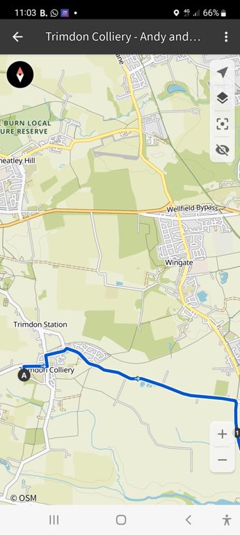 Highlighting the route we missed - down the Castle Eden Walkway, or Hurworth Burn Way!
