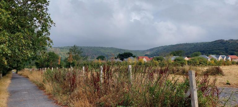 Towards the Strawberry Line which would cut a hole through those hills