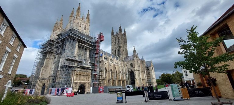 Access to Canterbury Cathedral is via £14 and one entrance.  I spoke with  Natasha saying I was cycling round Britain corner to corner, and had planned a visit to at least see the outside of the cathedral on rhe route to the final corner, and Natasha kindly let me in to do that. I sought her out on the way out, gave her a card and thanked her again. She had already told her colleague what we were doing.