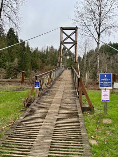 You see signs of where the high water mark was part way up the bridge.