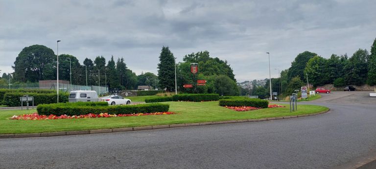 Dunblane's emblem in the middle of the roundabout linking Glen Road, High Street and B8033