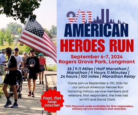 David Clark founded the AHR to honor military veterans and service people, first responders, and the lives lost on 9/11. Proceeds support Warriors’ Ascent, which provides holistic programs for veterans and first responders dealing with PTS. Register at:

The race is in Longmont, Colorado on a fast, flat loop course. For overnight 24-hour and 100-mile races there is a custom-order hot food station! If you can’t make it, you can still run virtually! Choose that option on UltraSignup. “Patriotism Without Politics”