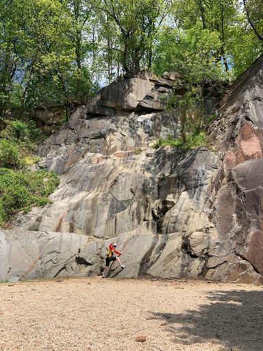 Rock climbing area along the Brandywine. They really have stakes at the top so you can climb up and Belay down. Very cool 😎