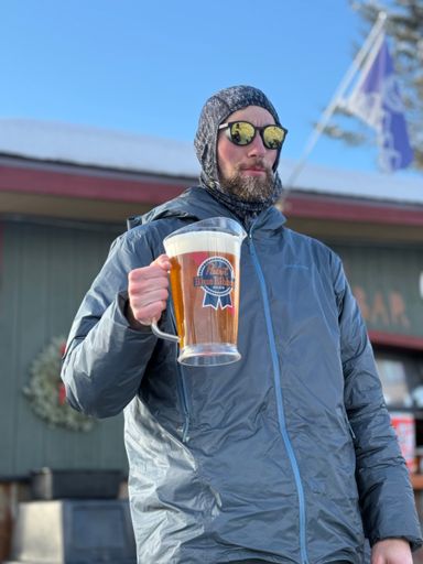 The noble and distinguished, Sir Sean McGurn holding the most precious of liquids following a deep day at the mountain  
