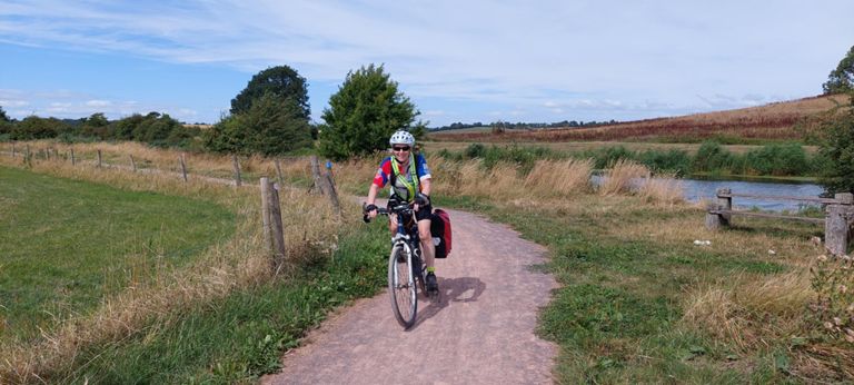Lorraine on path beside King's Sedgemoor Drain
