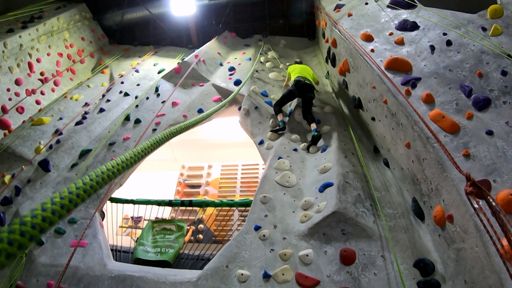 Climb 1 - White 5.8 (F): This new route on the Hueco Wall was a good warm-up climb requiring some thought to avoid barndooring, but not too much.  The holds were all nice and juggy, and the wall only slightly overhung at a couple of spots.  I climbed and down-climbed three times.