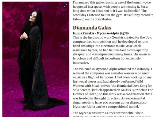 When Diamanda Galas is asked what piece of music scared her during her formative years, shut up and listen.