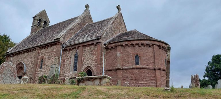 Church of St Mary and St David, Kilpeck.   Could only record the outside such was our schedule!   Built around 1140. Grade I listed. Described as "one of the most perfect Norman churches in England".   https://en.wikipedia.org/wiki/Church_of_St_Mary_and_St_David,_Kilpeck