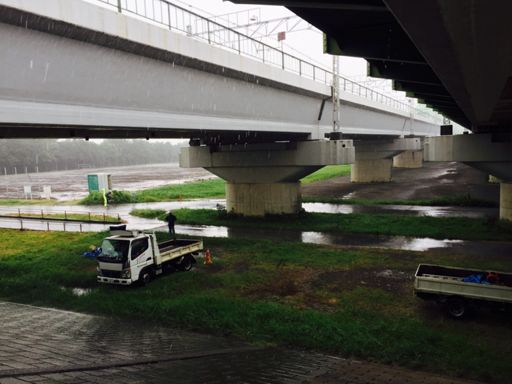 土砂降りで風が強く寒い(TT)