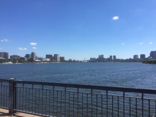 Looking down the Charles River towards Boston Harbor from the Mass Ave bridge