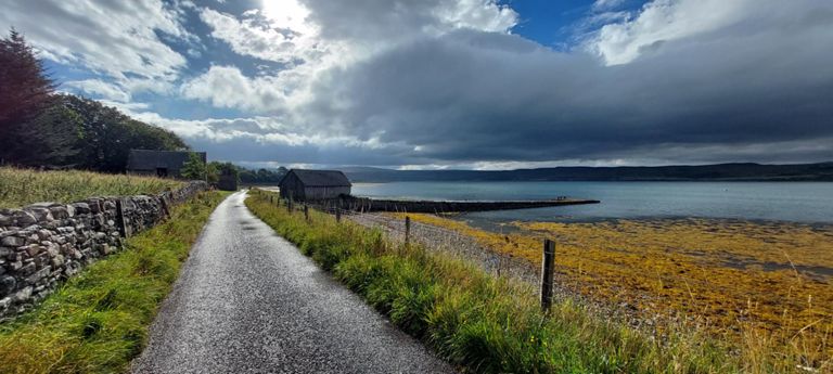 Road to the hostel was along the shore, away from the A836, then at the last moment, onto the A838.