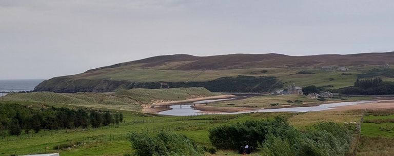Halladale River meandering into Melvich Bay and the Atlantic, with the Bighouse estate within the horseshoe.   Watch the YouTube video on the website to understand its place within the landscape:  https://www.bighouseestate.co.uk  About Strath Halladale and the river: https://en.wikipedia.org/wiki/Strath_Halladale