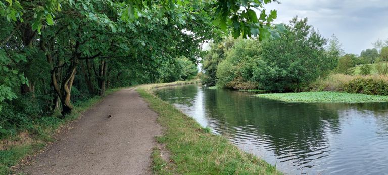Our route is no longer paved and becomes increasingly rough after this section with Haigh Hall Golf Course on the right.