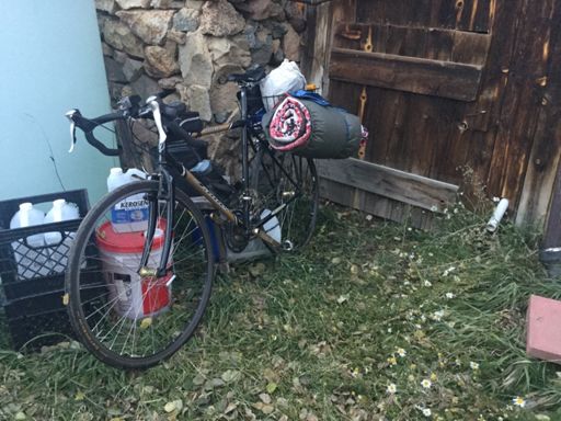 Here’s the bike set up outside Gold Hill in while I went inside for dinner. The sleeping bag was rated down to 30, and I had a blanket, an air mattress, and some warm clothes, so I think I would’ve been fine...but it would have been a cold night.