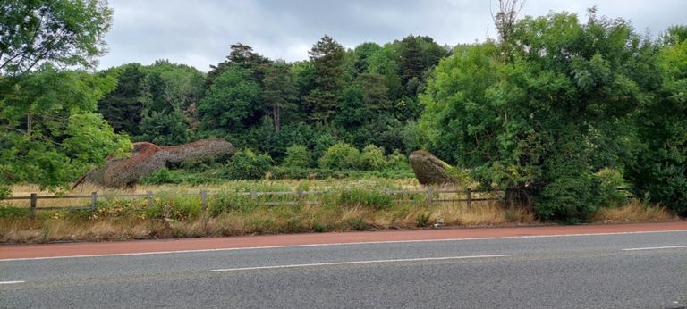 Wicker whales in Bennett's Patch and White's Paddock beside the A4 Portway out of Bristol.  https://bristol-barkers.co.uk/walks/bennetts-patch-and-whites-paddock-nature-reserve/ &      https://www.walkinbristol.com/bennett-s-patch-white-s-paddock
