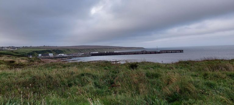 Gills Bay for Pentland Ferries to South Ronaldsay, one of the Orkney Islands linked to the main island by causeways built during WW2 to protect Scappa Flow and now a roadway. https://pentlandferries.co.uk/ & https://en.wikipedia.org/wiki/South_Ronaldsay
