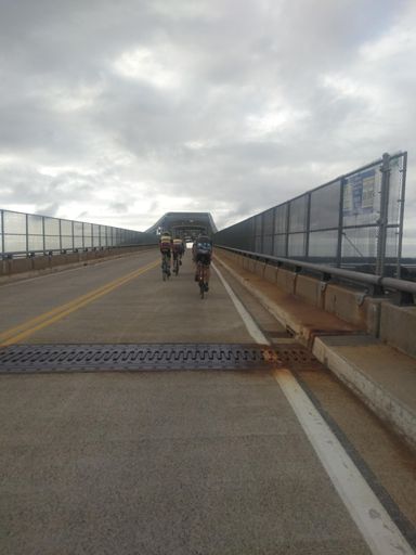 Southbound across the canal bridge.