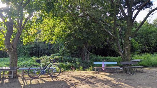 渡良瀬遊水地の東側
謎の休憩所(時計まである!?)、ここでたっぷり休憩しました