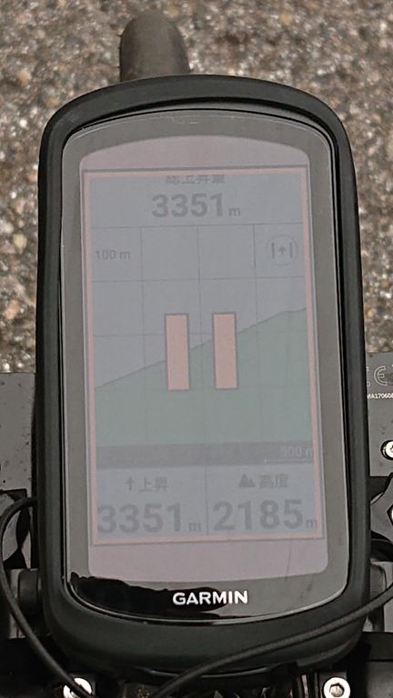 小牧からの獲得標高と高度。もちろん途中で標高が2000mになる瞬間は見ました!