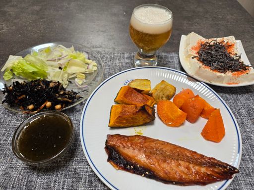 サバにひじきにもずく。
ヘルシーな豆腐は昆布にたらこふりかけ。
カボチャ、にんじん、さつまいも。
