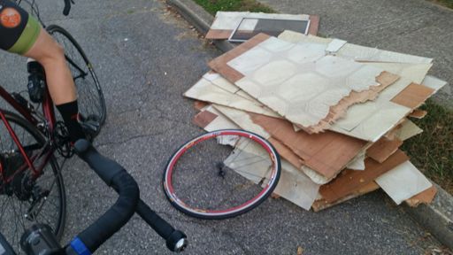 We happened upon a perfectly functional wheel? We didn't even have to dive in the dumpster