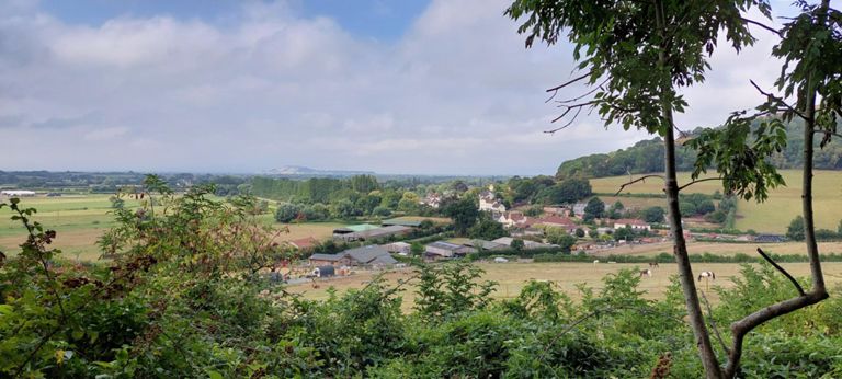 View west from the Strawberry Line. https://en.wikipedia.org/wiki/Cheddar_Valley_line#Strawberry_Line_trail & https://www.thestrawberryline.org.uk