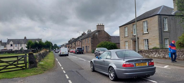 I knew from the Komoot cyclist who recommended the route to Bridge of Earn that Braco has a coffee shop down there.  Braco Coffee. https://www.braco.coffee.  Shortly after this - in the opposite direction, we crossed over the River Knaik and after the road bends left, on its right is the location of Ardoch Roman Fort, though only visible now from the sky as series of grass troughs. https://imperiumromanum.pl/en/curiosities/roman-fort-ardoch/