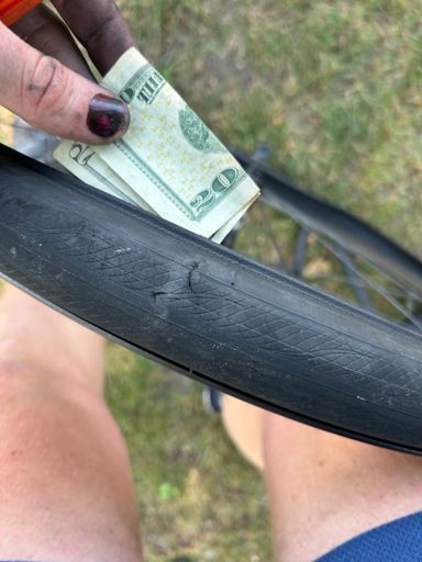 I found no singles in the wallet, paid extra love to the tire gods