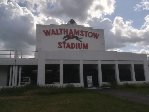 Forlorn looking former dog racing stadium.