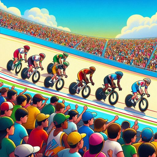 Bild Copilot (Prompt: Erstelle das Bild eines Rennradfahrers auf einer Radrennbahn im Stil von Uderzo)