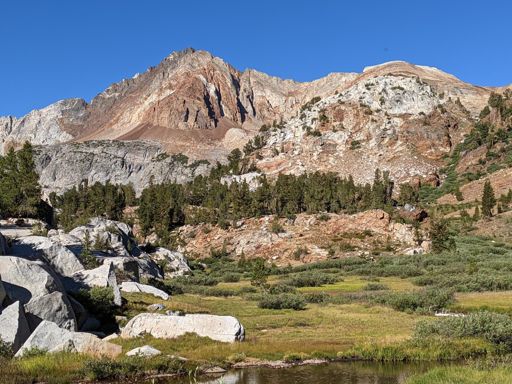 Red and White Mountain from the meadow below Big McGee Lake.
