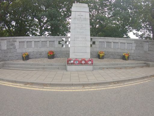 Remembering the fallen on VJ Day.  The Banff war memorial reads “In memory of our galant dead 1914 - 1919  1939 - 1945”