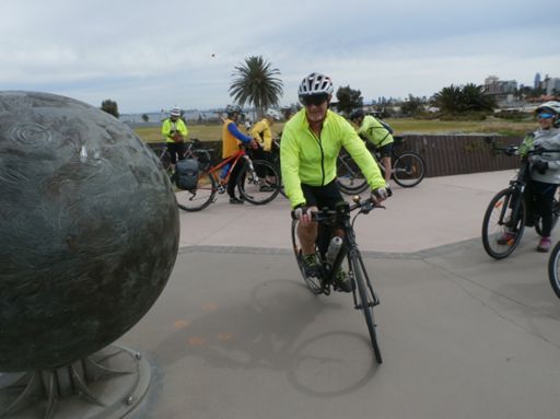 Eric orbiting "The Sun" sculpture.