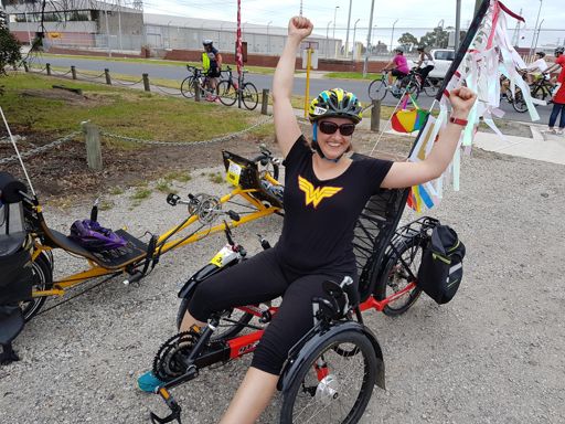 Kirsten on her trike.