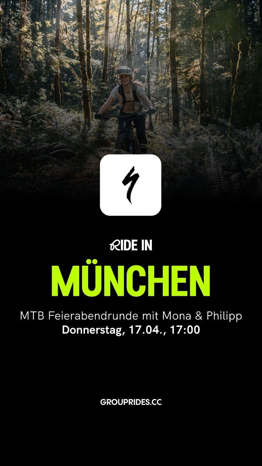 Bock auf Trails und eine gute Zeit auf dem Bike? Dann dürft ihr auch in diesem Jahr die regelmäßigen Ausfahrten mit Mona und Philipp nicht verpassen. Alle zwei Wochen zeigen sie euch neue Optionen auf den "Münchner Trails". Start ist aufgrund der aktuellen Witterungsbedingungen bereits um 17:00 Uhr am Specialized Munich Store in München.

Und wem 17:00 Uhr am Store zu früh ist, wir bieten noch einen zweiten Treffpunkt um 17:15 / 17:20 Uhr Höhe Marienklause an. Dort kann noch zugestiegen werden - allerdings wird dort nicht gewartet, um 17:20 Uhr geht es weiter!

Nach der Rückkehr erwarten Euch Kaltgetränke oder ein Kaffee im Store!

Anmeldung auf 

Wir freuen uns auf Euch - Euer Specialized Munich Team

PS: Helm nicht vergessen - Safety First!


