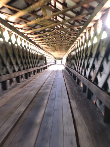 Riding across the swann covered bridge.